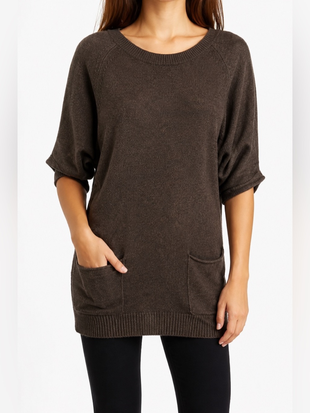 BCBGMAXAZRIA Nevena Dusty Chocolate Wool Cashmere Knit Sweater M